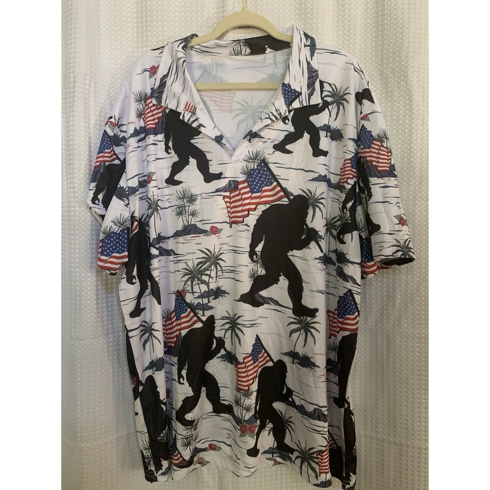 Unbranded Mens 3x White Bigfoot Polo Patriotic Flag